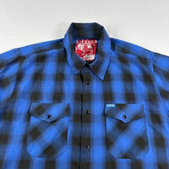 Dixxon Flannel Co Shirt Men XL Blue Plaid Pearl Snap Up City Gardens Bamboo Camp - Picture 2 of 11